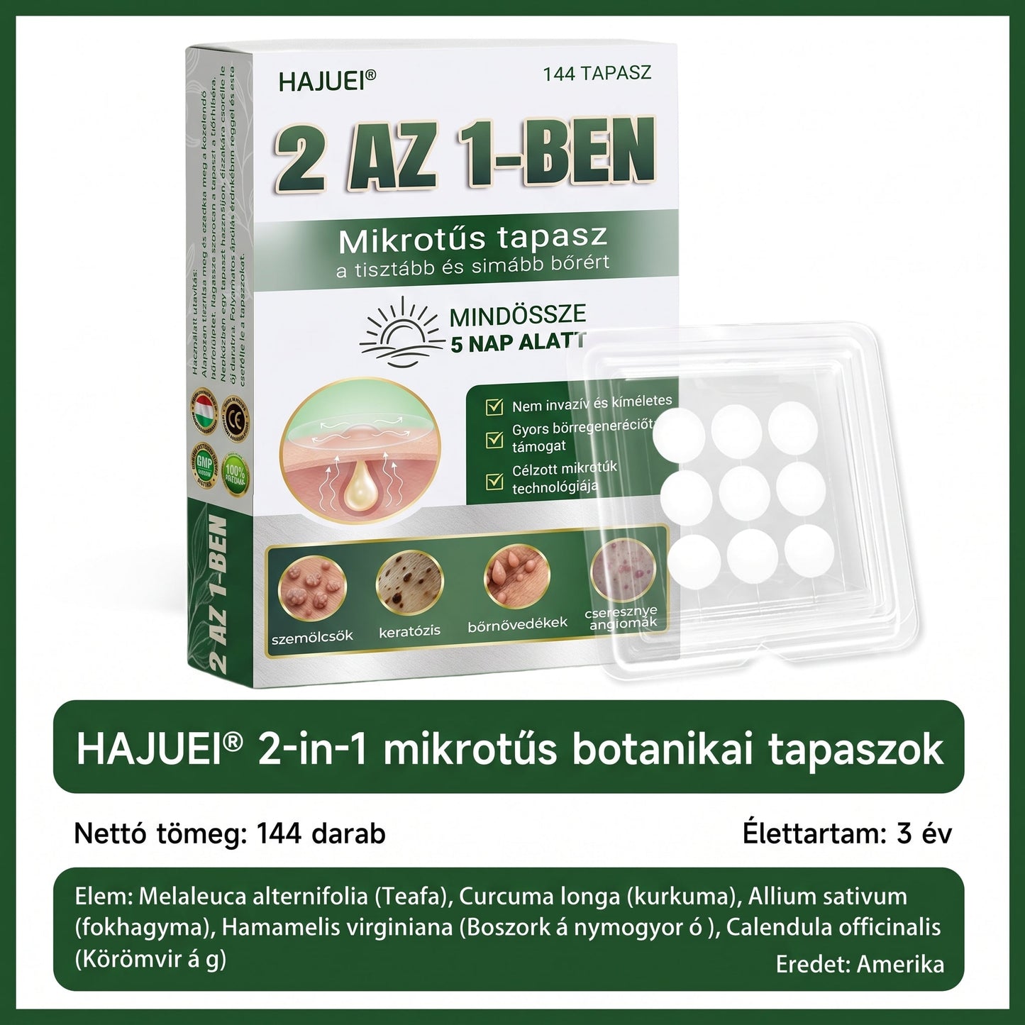 🇭🇺 HAJUEI® 2-az-1-ben Mikrotű & Hidrokoloid Tapasz | Láthatatlan Csillag Tapasz Bőrhibákra, Pattanásokra és Egyenetlen Bőrfelszínre | Arcra és Testre | 144 db ✨
