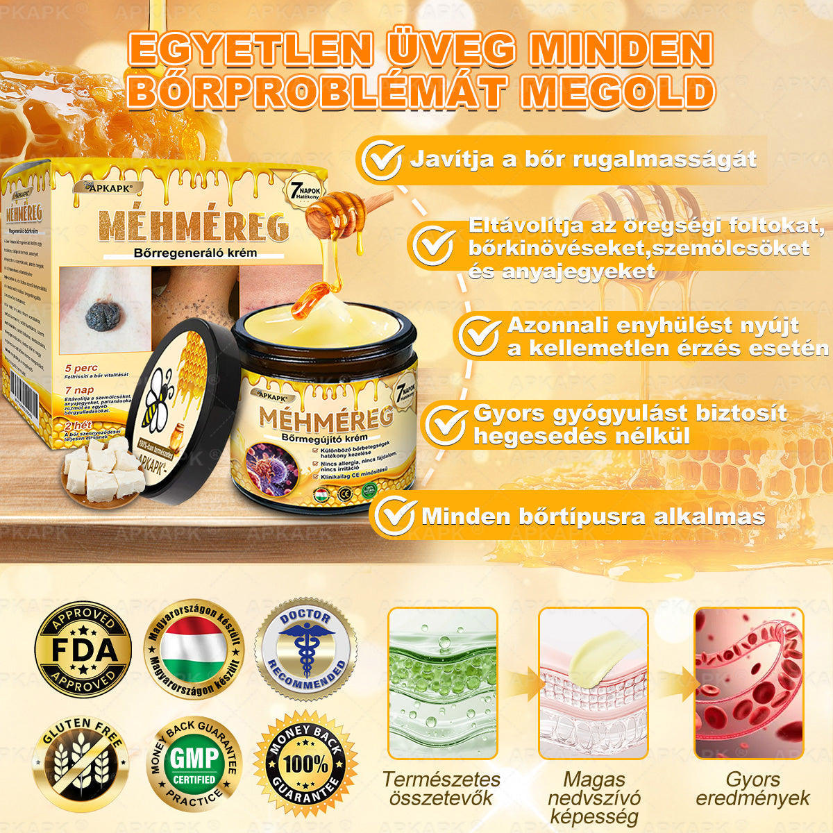 APKAPK® Méhméreges Bőrregeneráló & Feszesítő Krém– Prémium Anti-Aging Ápolás Érett és Érzékeny Bőrre