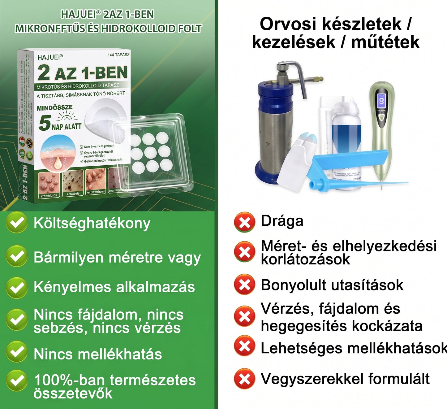 🇭🇺 HAJUEI® 2-az-1-ben Mikrotű & Hidrokoloid Tapasz | Láthatatlan Csillag Tapasz Bőrhibákra, Pattanásokra és Egyenetlen Bőrfelszínre | Arcra és Testre | 144 db ✨