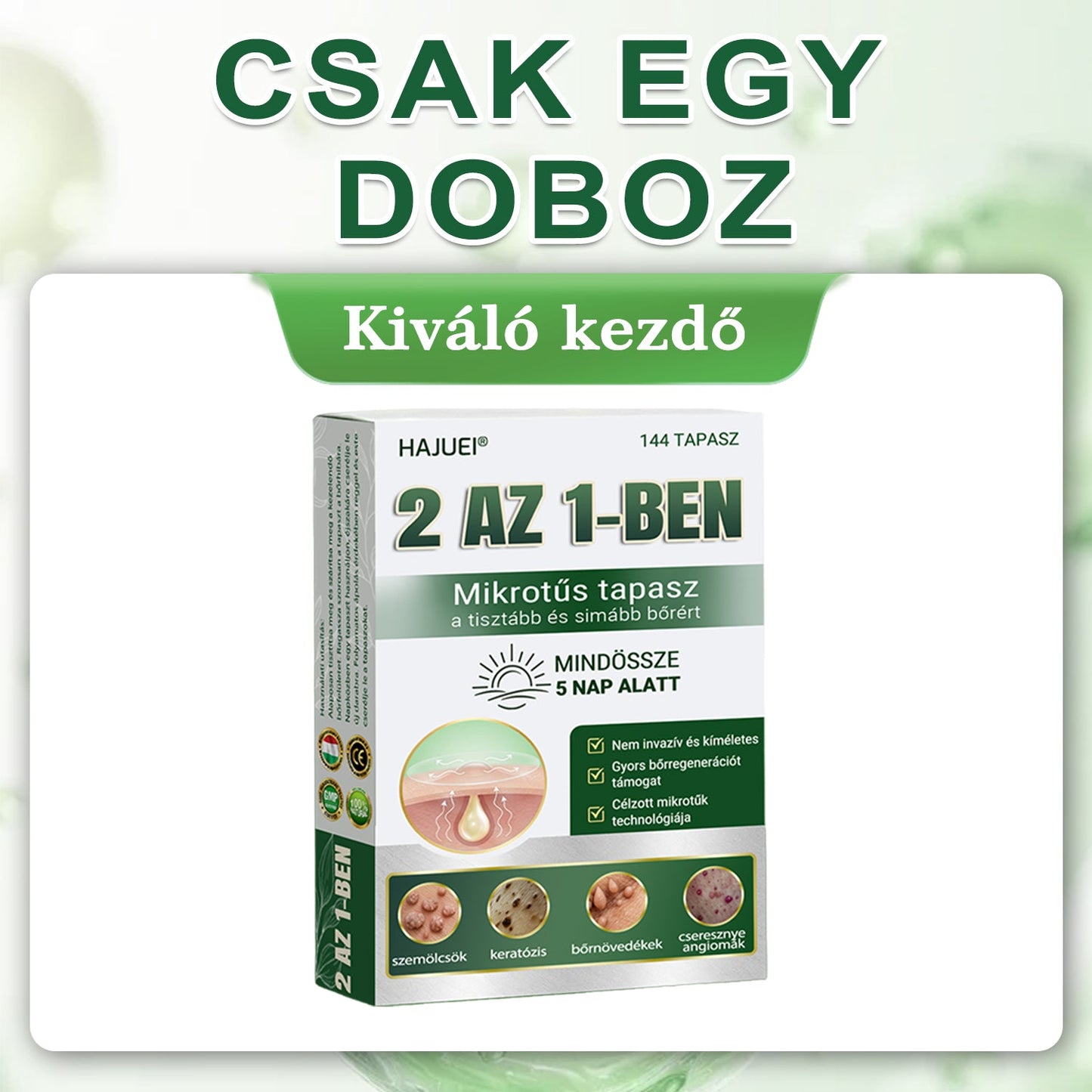 🇭🇺 HAJUEI® 2-az-1-ben Mikrotű & Hidrokoloid Tapasz | Láthatatlan Csillag Tapasz Bőrhibákra, Pattanásokra és Egyenetlen Bőrfelszínre | Arcra és Testre | 144 db ✨